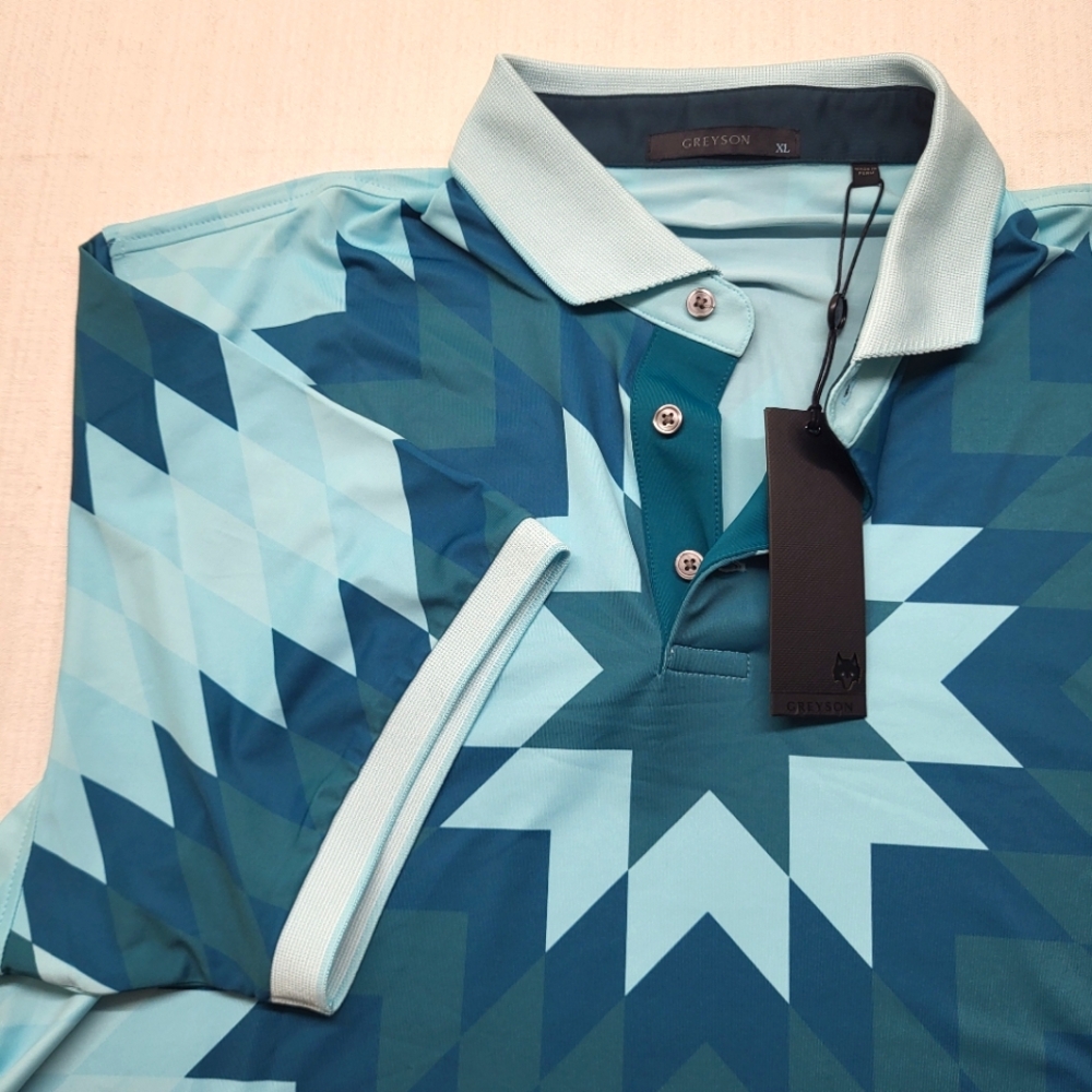 Greyson Polo Shirt Mens XL Green Big Sky Stretch Performance Aztec Geometric NEW